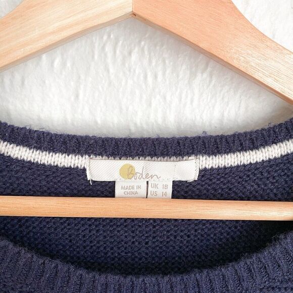 Boden Navy Blue Fringe-Trim Sweater Womens US 14 Wool Alpaca Knit Blend K0318 - Picture 2 of 8